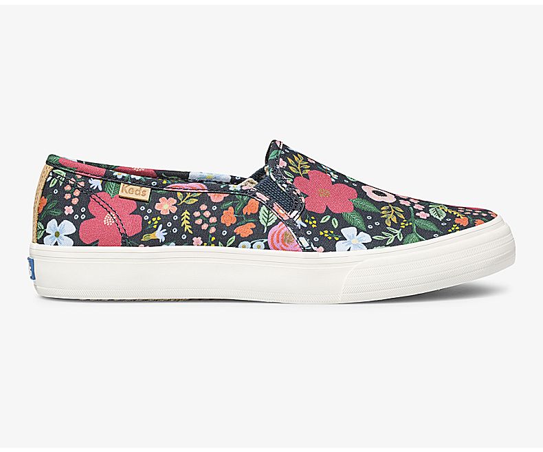 Keds Women's X Rifle Paper Co Double Decker Wild Rose Navy Slip On Shoes - TA7956430